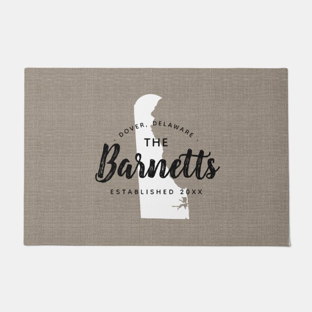 Delaware Familie Monogram Staat Doormat Deurmat (Voorkant)