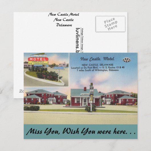 Delaware, het Nieuwe Motel van het Kasteel Briefkaart (Voorkant / Achterkant)
