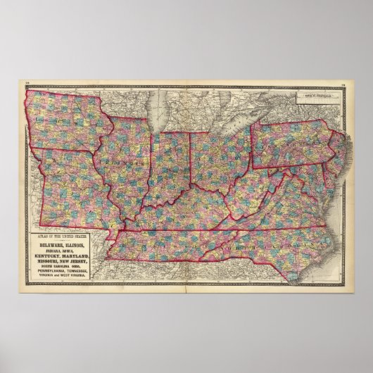 Delaware, Illinois, Indiana en Iowa Poster (Voorkant)