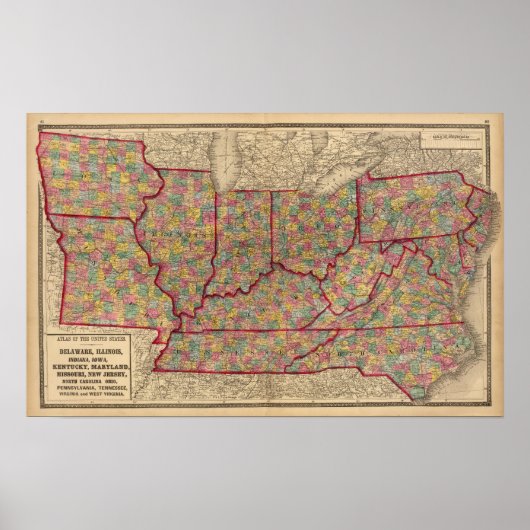 Delaware, Illinois, Indiana, Iowa North Carolina Poster (Voorkant)