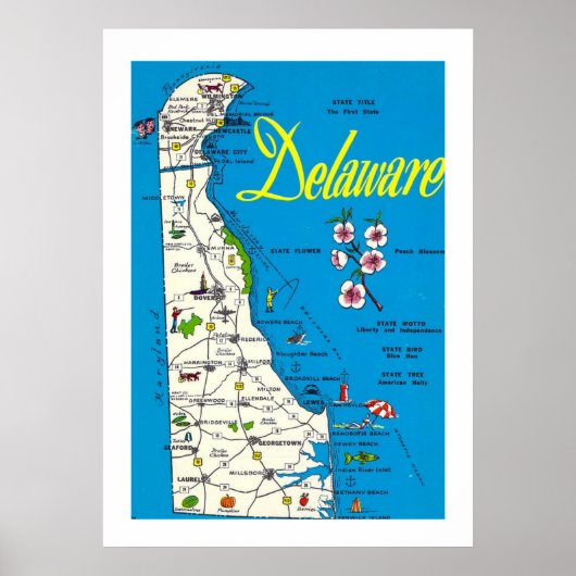 Delaware Kaart 20x28 Poster Afdruk (Voorkant)