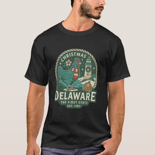 Delaware Kipvuurtoren T-shirt Kerst Eerste  (Voorkant)