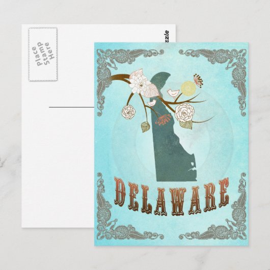 Delaware Map met Lieve vogels Briefkaart (Voorkant / Achterkant)