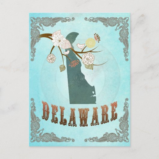 Delaware Map met Lieve vogels Briefkaart (Voorkant)