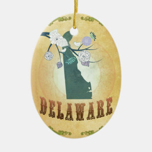 Delaware Map met Lieve vogels Keramisch Ornament