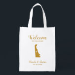 Delaware Map Wedding Welcome Bag, Gold Canvas tas Boodschappentas<br><div class="desc">Het weekend van de bruiloft heet cadeautas voor gasten uit de stad voor je bruiloft,  met afbeelding van Delaware,  met hart dat je op de precieze locatie kunt plaatsen. Vul tas met je favoriete godies.</div>