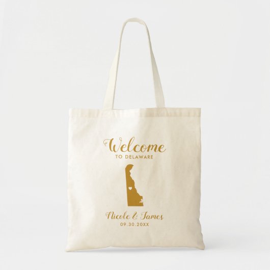 Delaware Map Wedding Welcome Bag, Gold Tote Bag (Voorkant)