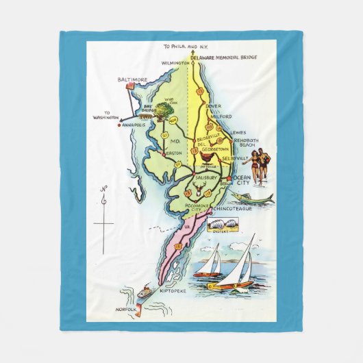 Delaware Maryland Vintage Map Throw Fleece Deken (Voorkant)