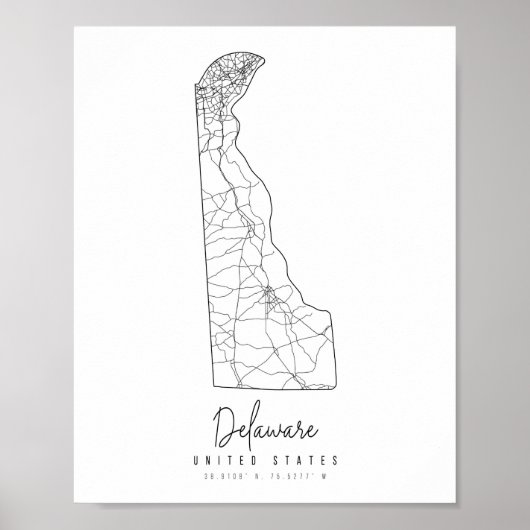 Delaware Minimal Street Map Poster (Voorkant)