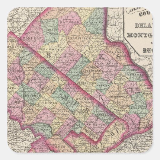 Delaware, Montgomery, Bucks county Vierkante Sticker (Voorkant)