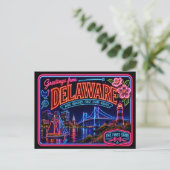 Delaware Neon Staat Retro Vintage Briefkaart (Staand voorkant)