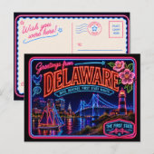 Delaware Neon Staat Retro Vintage Briefkaart (Voorkant / Achterkant)