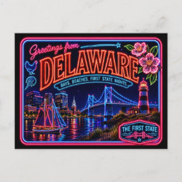 Delaware Neon Staat Retro Vintage Briefkaart