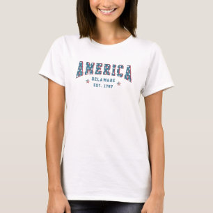 Delaware oprichtingsdatum Amerikaanse vlag Rood Wi T-shirt