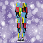 Delaware Outline State Pop Art Pattern Leggings<br><div class="desc">Ben je een trotse Delawareaan? Deze leggings hebben een leuk pop art patroon met de staat omtrek van Delaware in geel,  zwart,  blauw,  groen,  rood en paars.</div>