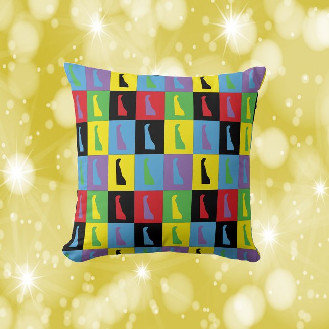 Delaware Pop Art State Pattern Kussen (A fun pillow with a pop art pattern of the US state of Delaware)
