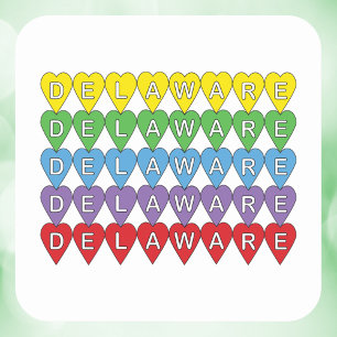 Delaware Rainbow Hearts Vierkante Sticker