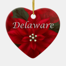 Delaware Red Poinsettia Heart Keepomwille Ornament