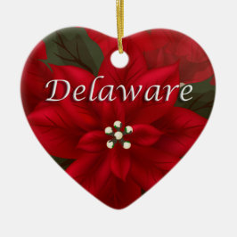 Delaware Red Poinsettia Heart Keepomwille Ornament