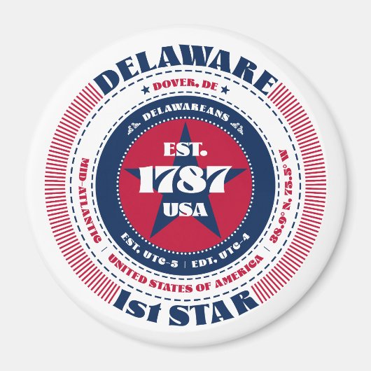 Delaware Red White Blue Circle Magneet (Voorkant)