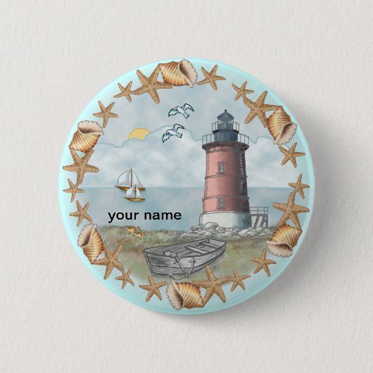 Delaware Shells Lighthouse-pinknop Ronde Button 5,7 Cm (Voorkant)