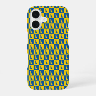 Delaware silhouet patroon blauw goud iPhone 16 hoesje