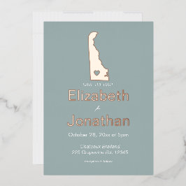 Delaware Staatskaart Save the Date Roze Goud Folie Uitnodiging