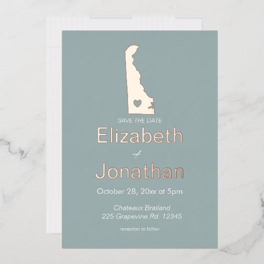 Delaware Staatskaart Save the Date Roze Goud Folie Uitnodiging (Envelop)