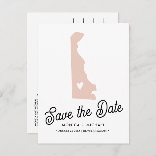 DELAWARE State Destination Weddenschap IEDERE KLEU Aankondigingskaart (Voorkant / Achterkant)