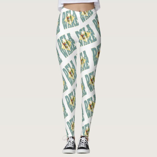 Delaware state flag tekstpatroon leggings (Voorkant)