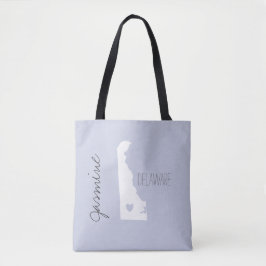 Delaware state kaart met hart personaliseren naam tote bag
