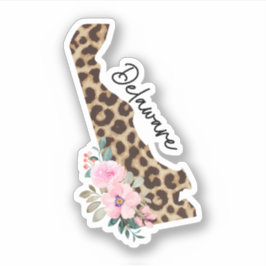 Delaware State Leopard Print met bloemen Sticker