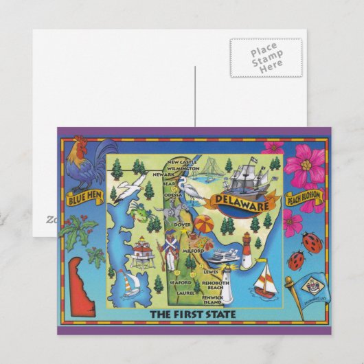 Delaware State Map Briefkaart (Voorkant / Achterkant)