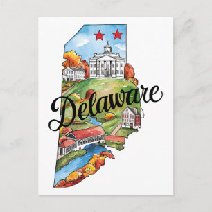 Delaware USA Staat Vorm Vintage Waterverf Briefkaart
