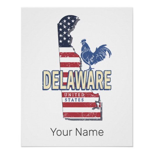 Delaware Verenigde Staten Retro State Kaart  Veren Perfect Poster (Voorkant)