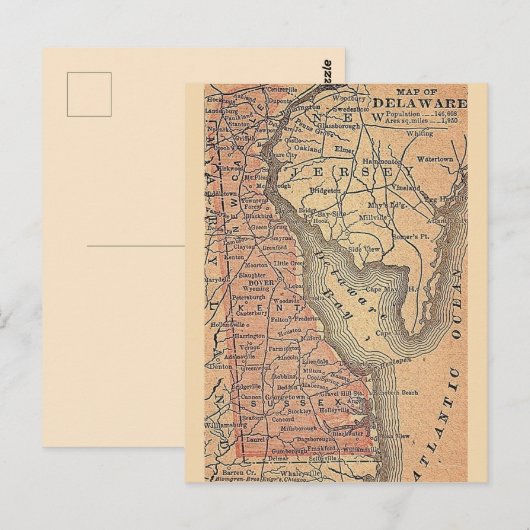 Delaware Vintage Staatskaart Briefkaart (Voorkant / Achterkant)