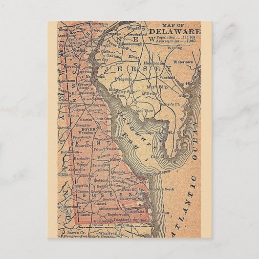 Delaware Vintage Staatskaart  Briefkaart (Voorkant)