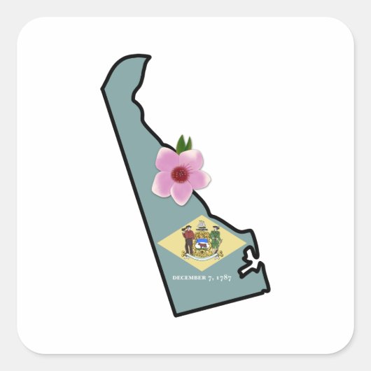 Delaware Vlag met State Flower Peach Blossom Vierkante Sticker (Voorkant)
