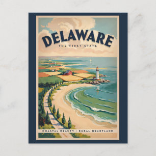 Delaware Vuurtoren Illustratie Reis Kunst Retro Briefkaart