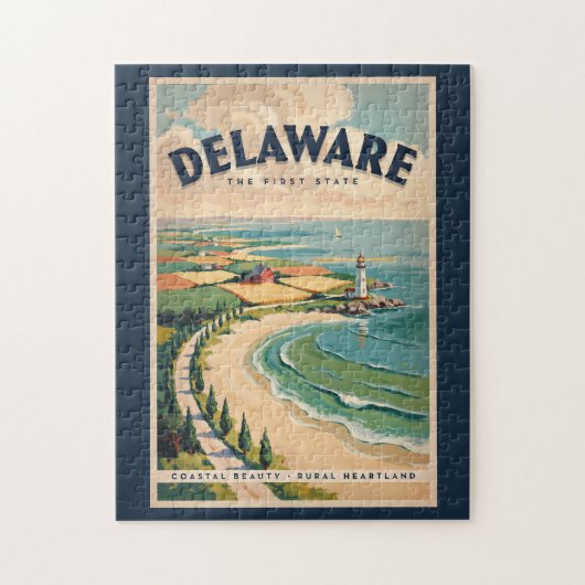 Delaware Vuurtoren Illustratie Reis Kunst Retro Legpuzzel (Verticaal)