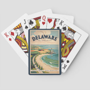 Delaware Vuurtoren Illustratie Reis Kunst Retro Pokerkaarten