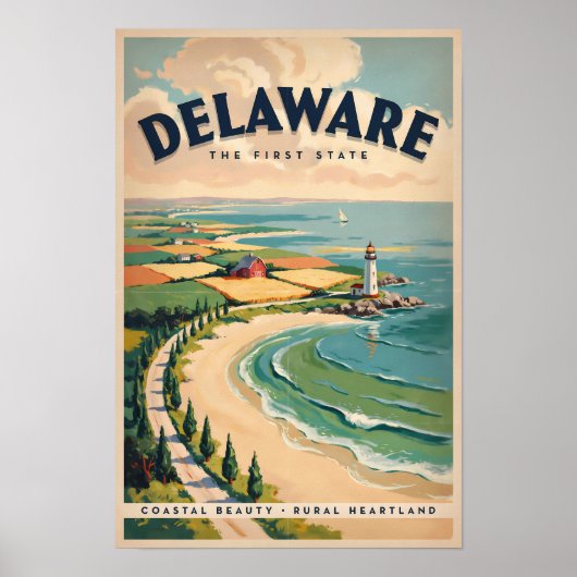 Delaware Vuurtoren Illustratie Reis Kunst Retro Poster (Voorkant)