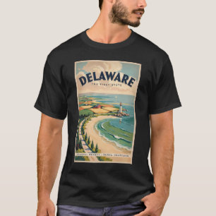 Delaware Vuurtoren Illustratie Reis Kunst Retro T-shirt