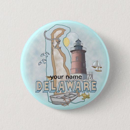 Delaware Vuurtoren speld knop  Ronde Button 5,7 Cm (Voorkant)