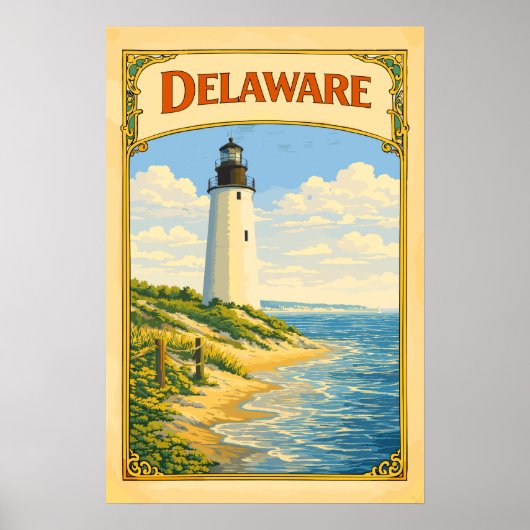 Delaware Vuurtoren Vintage Poster (Voorkant)