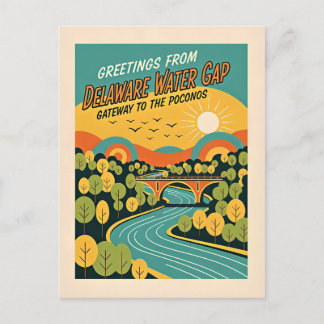 Delaware Water Gap PA-NJ Retro Kunst Briefkaart