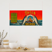 Delca Brand Salmon Label - Rood Poster (Keuken)