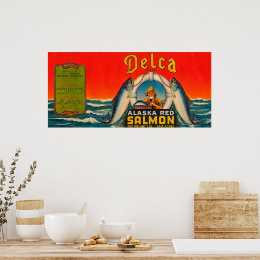Delca Brand Salmon Label - Rood Poster (Keuken)