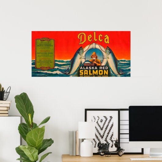 Delca Brand Salmon Label - Rood Poster (Thuiskantoor)