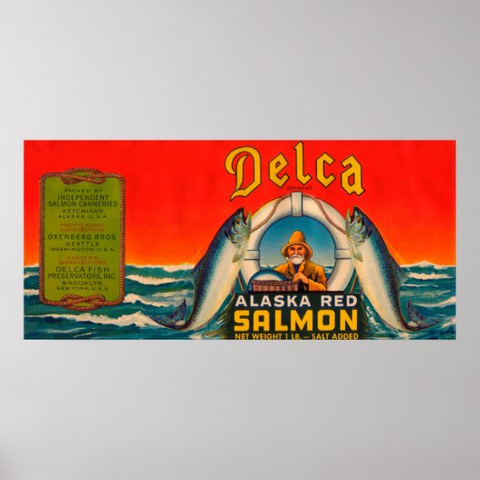 Delca Brand Salmon Label - Rood Poster (Voorkant)
